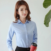 e9春秋黑色白衬衫，女韩版修身长袖工装，衬衣工作服职业装正装