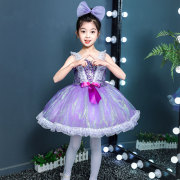 杰西紫色舞蹈演出服儿童女童服公主可爱亮片六一表演纱裙蓬蓬服幼