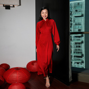 BRANDBYMEI 真丝大红色新中式纯色改良旗袍连衣裙