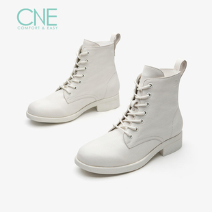 cne秋冬休闲圆头，系带纯色简约中跟平跟皮靴女靴2t32301