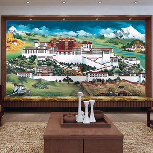 藏式布达拉宫壁纸客厅电视背景墙纸办公室会议墙布壁布设计壁画