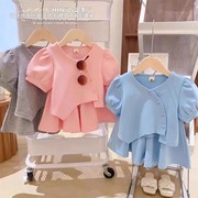 女童纯棉短袖上衣休闲套装2024夏季韩版宽松短裙女宝宝两件套