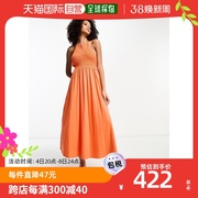 香港直邮潮奢 ASOS 女士midaxi 设计挂脖抽褶胸衣橙色连衣裙