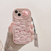 启乾 推拉窗立体小猪iPhone15手机壳适用苹果14/13promax皮质软壳12少女心11粉色可爱卡通小众镜头全包