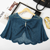 韩版蓝色冰丝镂空针织套头披肩，女夏季薄款外搭配裙子旗袍空调罩衫