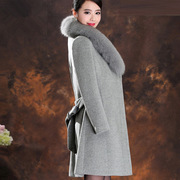2023秋短款超大狐狸毛领羊绒，大衣女小个子网，红羊毛呢披风外套