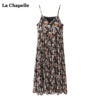 拉夏贝尔/La Chapelle碎花吊带连衣裙女夏季显瘦V领雪纺中长款裙