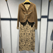 卓YXGJAA020商场专卖2024春时尚丽人女装长袖外套印花两件套裙潮