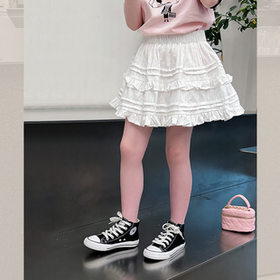 纯棉儿童洋气白裙子(白裙子，)女童网红蕾丝短裙裤，大童装半身裙2024夏装