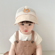 宝宝帽子夏季薄款渔夫帽可爱小熊遮阳帽大檐男女童网帽婴儿防晒帽