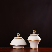 家居陶瓷摆件轻奢风格汝白镀金蘑菇盖罐两件套花瓶A