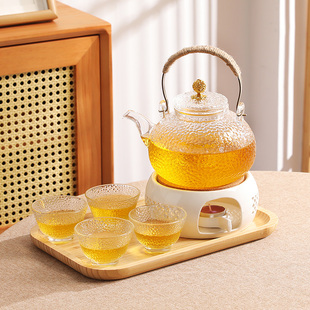 日式风花茶壶茶杯耐热玻璃，水果茶壶蜡烛，保温底座轻奢下午茶具套装
