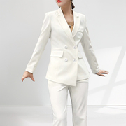 白色西装套装女正装套装大学生，西服外套气质设计感女神范职业(范职业)套装