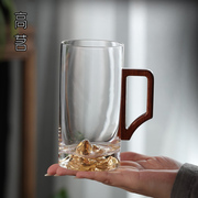 泡绿茶专用玻璃杯单层观山水杯男士高档水晶杯子办公室带把手茶杯