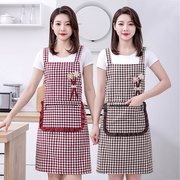 韩版女士时尚加厚棉布，围裙家用厨房做饭上班工作透气格子背带围腰