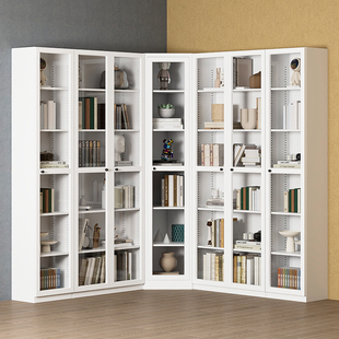 洛克菲勒30cm深钢制书柜，防尘餐边柜玻璃门展示柜现代简约转角书架