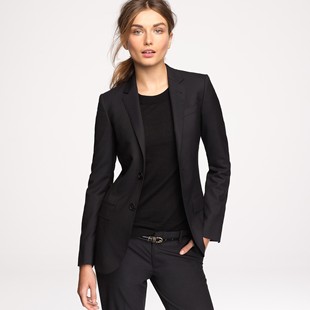 黑色羊毛西装百搭显瘦修身型气质欧美女装大码通勤外套二粒扣开衫