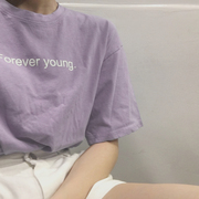香芋紫上衣服女夏季网红超火淡紫色，韩版温柔风巨显瘦短袖t恤ins潮