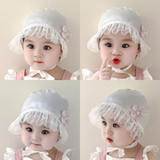 春夏季婴儿帽子女宝宝时尚花朵套头帽婴幼儿女童花边遮阳帽渔夫帽