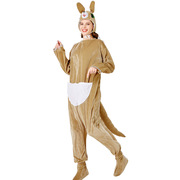万圣节成人Kangaroo动物袋鼠装扮卡其色带帽卡通人偶服装 演出服