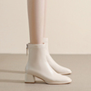 白色法式小短靴女瘦瘦靴粗跟秋冬中筒靴马丁靴大码女靴41一43