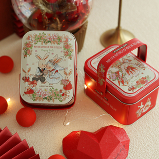 可放烟红色bunnylulu小兔子，手提铁盒喜糖盒子，创意糖果结婚礼盒