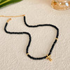 by johanne法国小众设计黑色水晶石十字架项链个性时尚串珠锁骨链