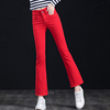 大红色微喇牛仔裤女夏季薄款弹力，修身喇叭裤女高腰垂感显瘦九分裤
