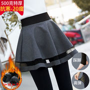 假两件打底裤，女外穿秋冬季高腰加绒学生，韩版显瘦紧身黑色裙裤