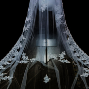 重工蕾丝超长新娘头纱，头饰超仙遮面纱结婚婚礼，造型搭配头饰