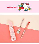 韩国进口 Hello Kitty 不锈钢筷子饭勺汤勺收纳盒套装学生儿童用