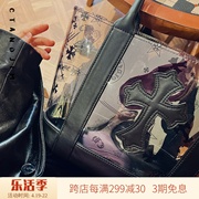 ctandjim暗黑透明包透明(包透明)印花手提包，黑色透明手提包