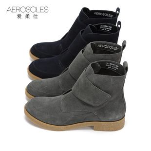 Aerosoles/爱柔仕春秋牛皮绒面低跟舒适魔术贴休闲款女靴5017