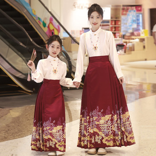 女童马面裙亲子装母女夏季明(夏季明)制套装，儿童汉服2023中式国风成人