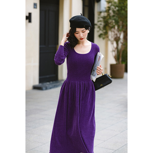 显瘦不挑人~冬装紫色羊毛，针织中长款打底毛衣连衣裙