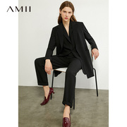 Amii极简黑色西服套装2022秋职业西装女休闲裤装两件套