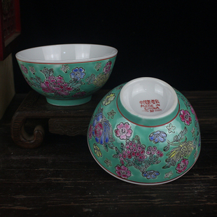 景德镇货陶瓷4.5寸手绘粉彩，万花饭碗红黑绿，白黄库存双龙瓜碟瓷碗