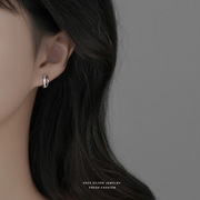 圆圈耳环s925耳扣女纯银高级感锆石耳钉超闪小众设计感银耳饰品