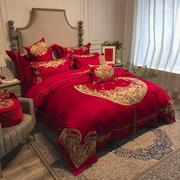 结婚床上用品全棉婚庆，红色四件套新中式婚礼婚房布置1.8米2米床