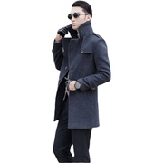 韩版男装中长款单排扣毛呢大衣加肥加大码，休闲风衣男神范外套(范外套)152