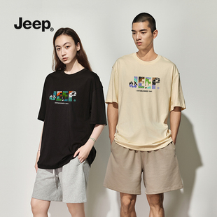 jeep吉普印花短袖t恤男士，夏季2024潮流高端纯棉青年上衣服男