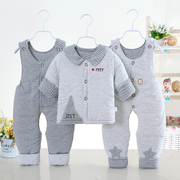 婴儿棉衣套装冬季加厚款0-3-6月男女宝宝，可爱衣服洋气9纯棉三件套