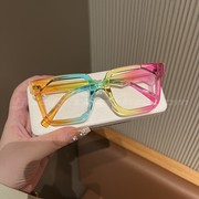 时尚方形拼彩色欧美眼镜大框近视眼睛可配度数平光镜架2023年
