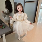 2023女童公主裙礼服白色裙子儿童洋气女孩秋季蓬蓬纱裙连衣裙