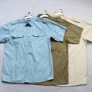外贸男士夏季大码纯棉水洗，美式休闲衬衫，肩章双兜短袖工装衬衣纯色