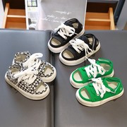 儿童帆布凉鞋韩版女童镂空帆布鞋，夏季男童宝宝包头软底透气沙滩鞋