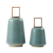 新中式翡翠绿陶瓷罐创意金属盖装饰品软装样板房客厅玄关酒店摆件