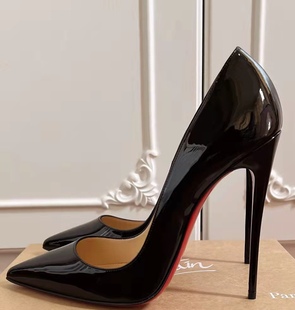 黑色12cm红底高跟鞋经典，细跟性感浅口13cm大码单鞋欧美尖头