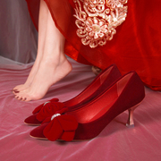新娘婚鞋红秀禾鞋2023年中式婚礼鞋结婚中跟踩堂鞋低跟女红色