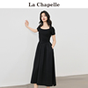 拉夏贝尔lachapelle法式方领黑色，连衣裙女夏季赫本风短袖小黑裙